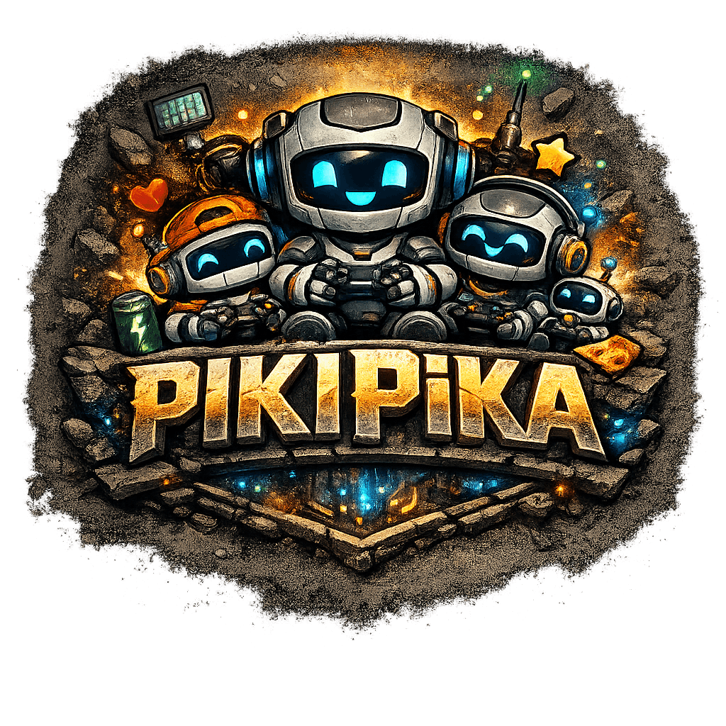 PikiPika logo: four robots bursting from a glowing crater